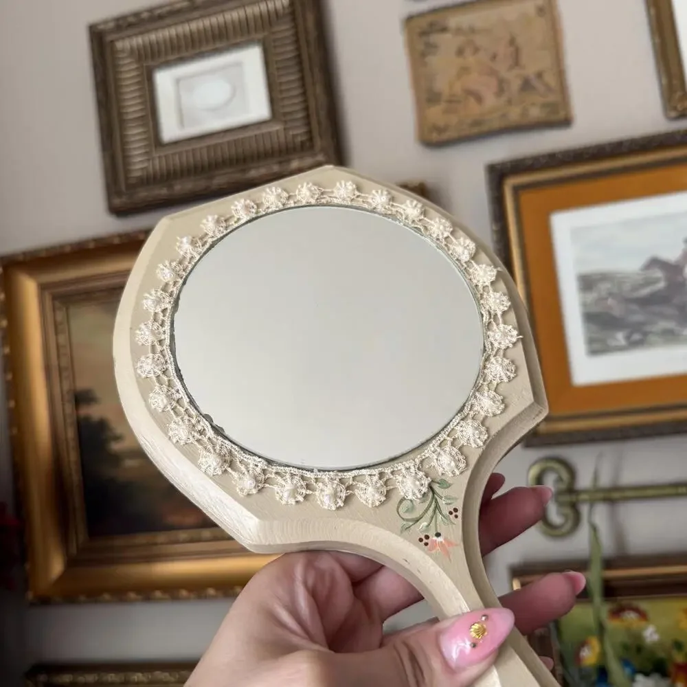 Vintage Hand Mirror with Lace Detailing